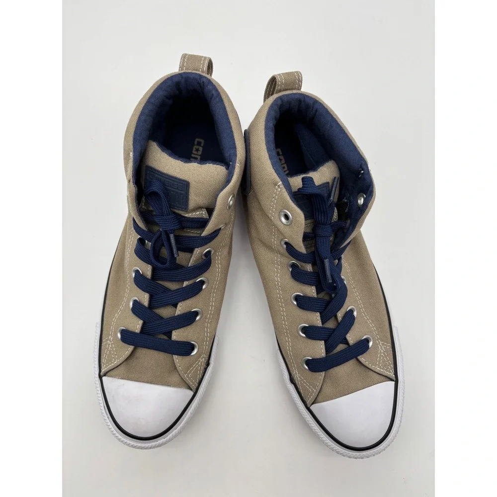 Converse High-Top Sneakers in Tan with Navy Accents
